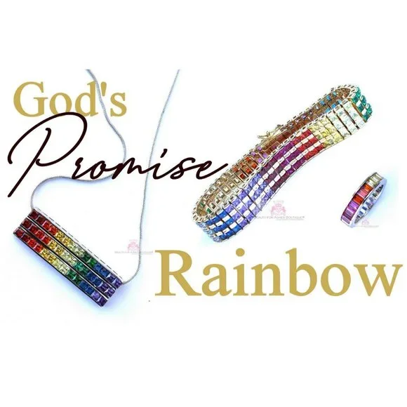 Gods Promise Rainbow Cz Yellow Gold Plated Single Row Bar Necklace